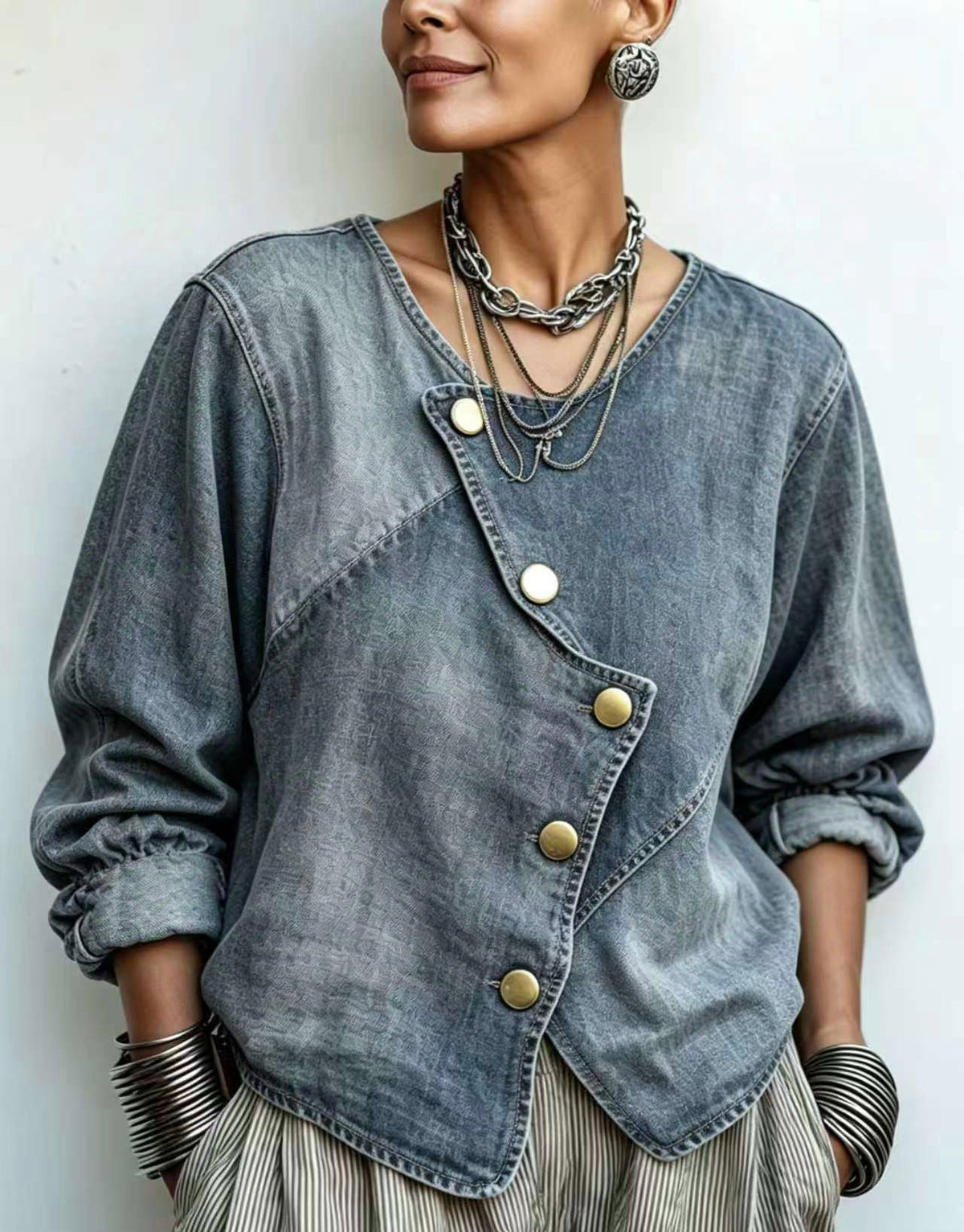 π€²LAST DAY SAVE 49% β°Artisti Cozy Asymmetrical Denim Blouse