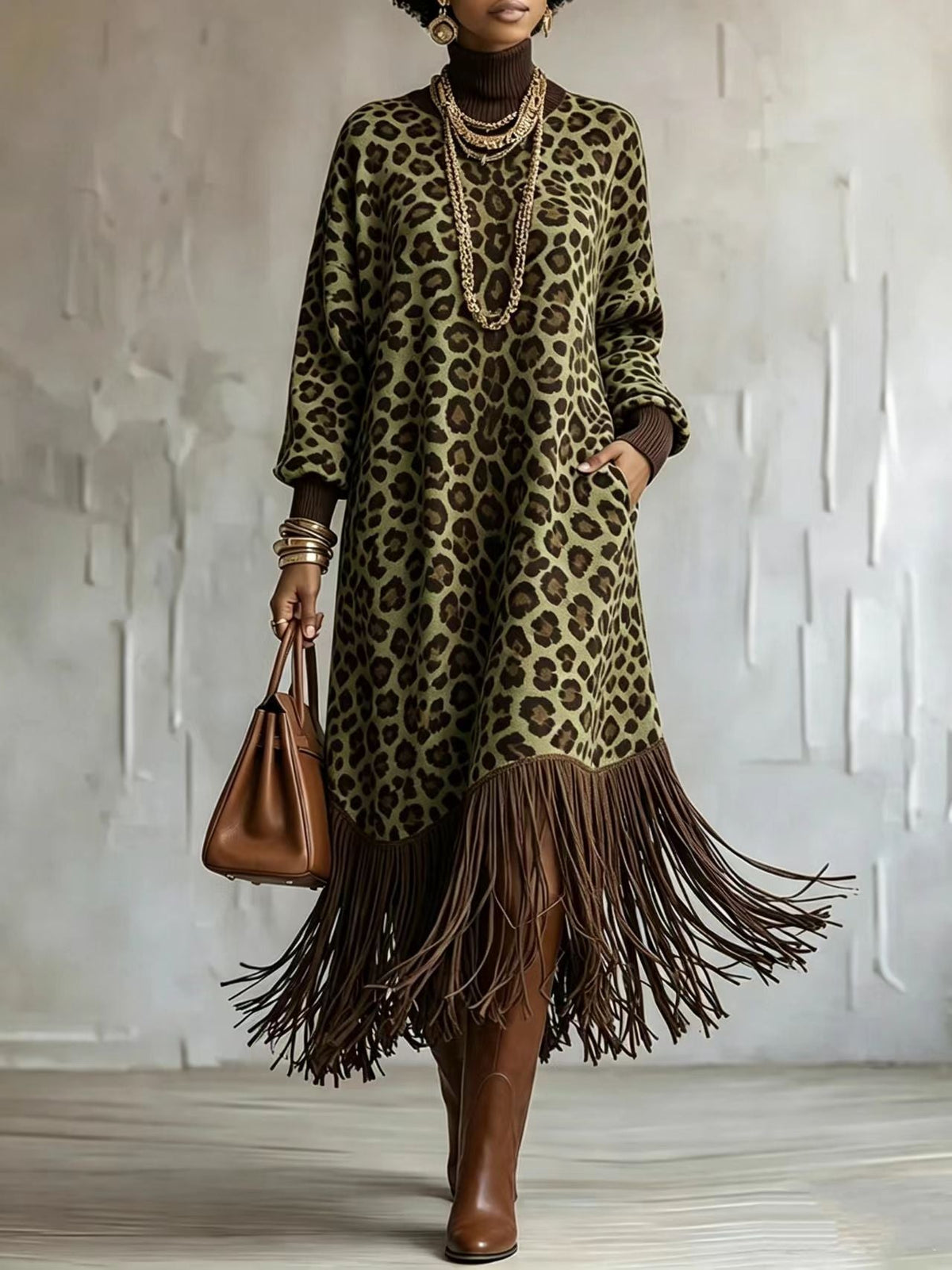 πLAST DAY SAVE 49% β°Boho Chic Wild Leopard Fringe Dressβ FREE Handbag