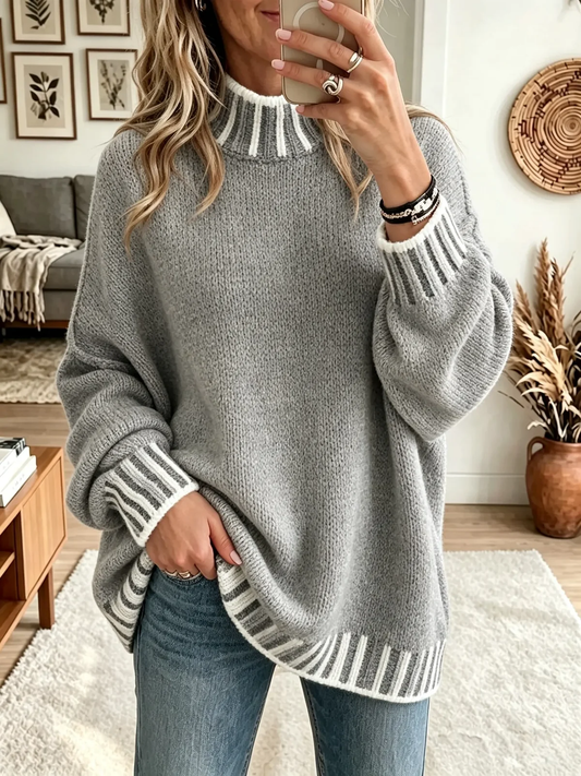 💛LAST DAY SAVE 49% ⏰Women's Striped Trim Mock Neck Sweater