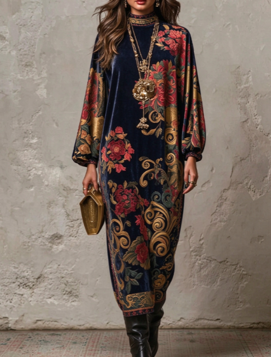 🤲LAST DAY SAVE 49% ⏰Vintage-style Printed Velvet Midi Dress