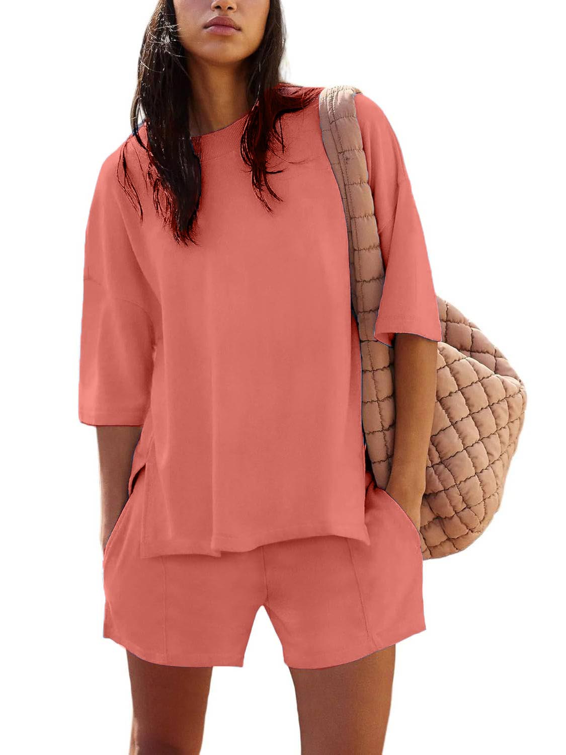 Women's Casual Matching Set with Slit Top and Shorts