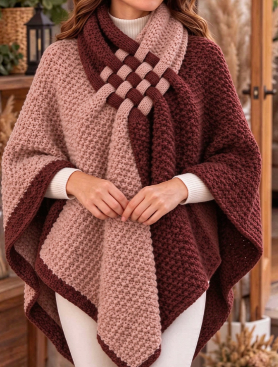 🤲LAST DAY SAVE 49% ⏰Women's Two-tone Woven Knot Knit Poncho