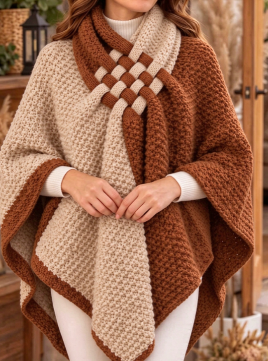 π€²LAST DAY SAVE 49% β°Women's Two-tone Woven Knot Knit Poncho