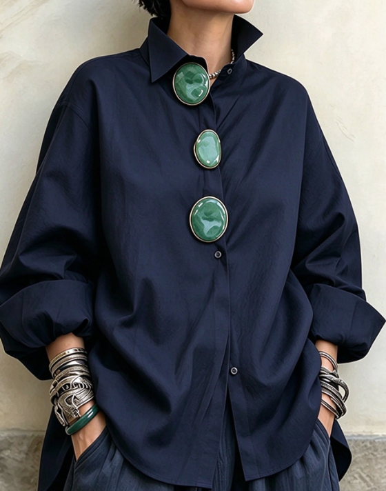 🤲LAST DAY SAVE 49% ⏰Chic Oversized Statement Green Buttons Shirt