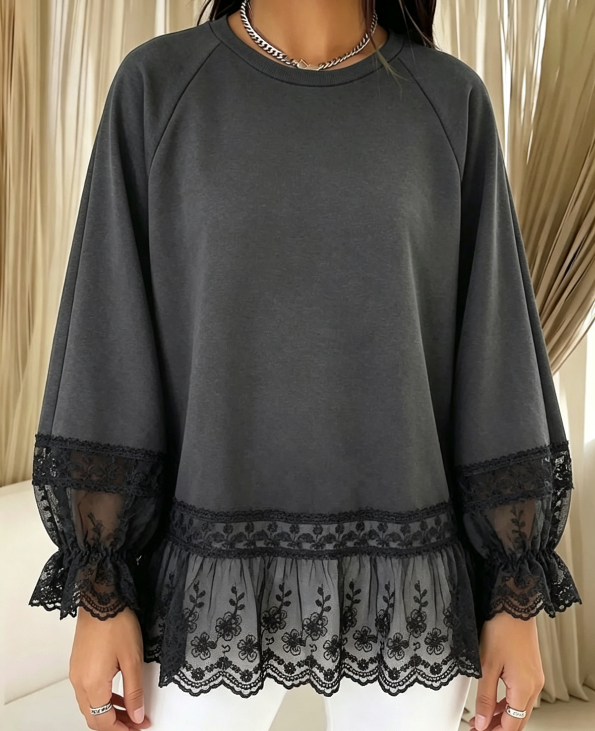 π€²LAST DAY SAVE 49% β°Casual Loose Sweatshirt With Lace Paneling