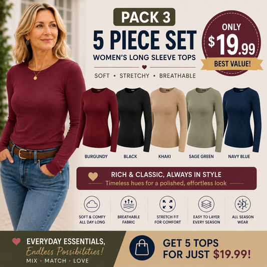 Women's Ribbed Long Sleeve Crewneck Top – Slim Fit Basic Tee