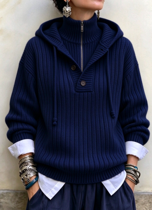 🤲LAST DAY SAVE 49% ⏰Sunlit Ribbed Knit Hooded Half-Zip Pullover