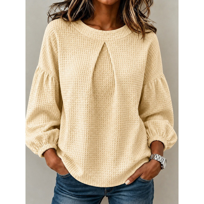 πLAST DAY SAVE 49% β°Women's Solid Color Crew Neck Long-sleeve Loose-fit Waffle Knit Casual Top
