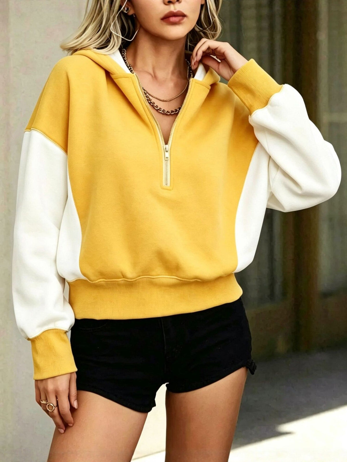 🤲LAST DAY SAVE 49% 🧡Chic Red and White Colorblock Quarter-Zip Hoodie