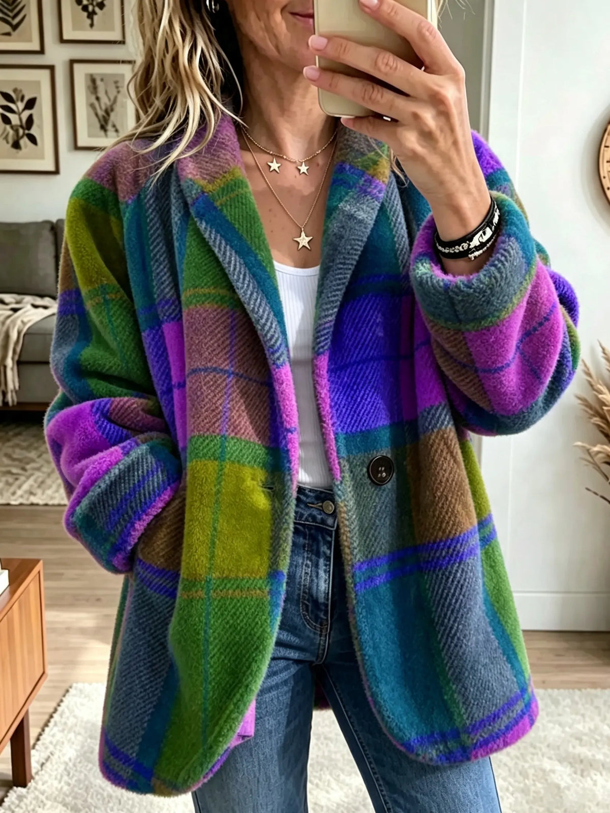 π€²LAST DAY SAVE 49%β¨ Cozy Plaid Fleece Coat β Bold Color, Effortless Style