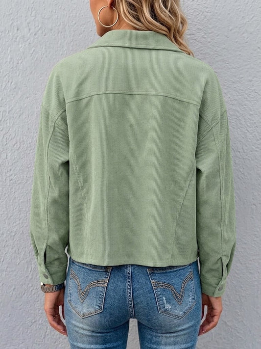 Vintage-style Solid-color Corduroy Loose-fit Jacket With Pockets