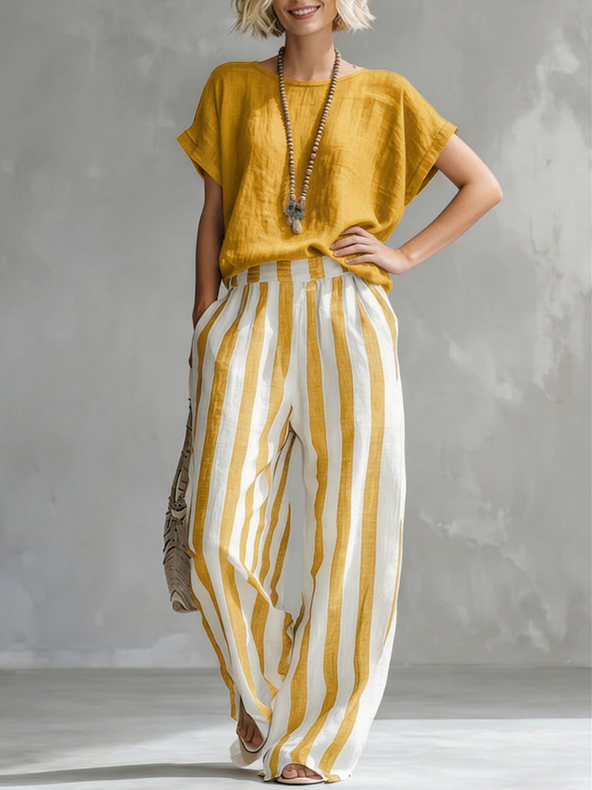 β¨β¨LAST DAY SAVE 49% β°Cozy Loose-fit Striped Cotton-linen Two-piece Set
