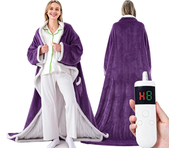 💛Wearable Heated Blanket with Sleeves | 10 Heat Settings, Auto Shut Off, Machine Washable 52”*72”+18”