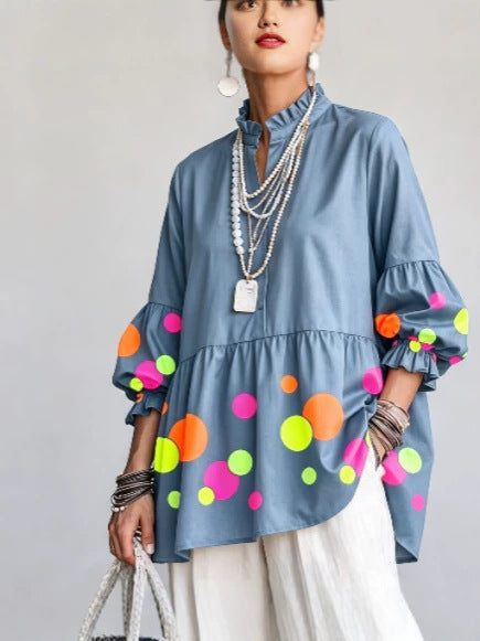 💛Artistic Neon Polka-Dot Linen Peplum Tunic