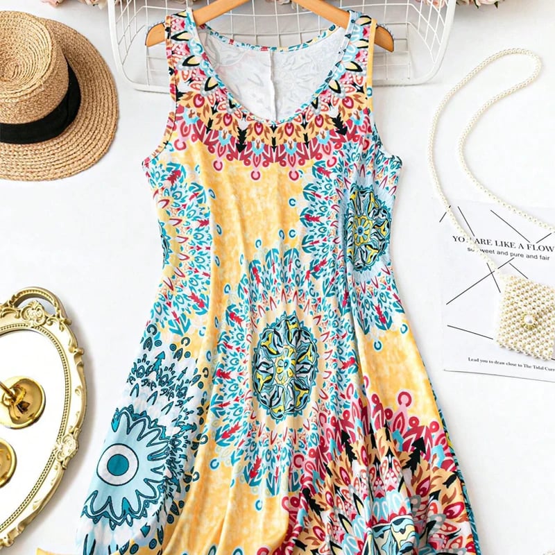 ✨✨Summer Hot Sale🌸Casual Sleeveless A-Line Printed Summer Dress