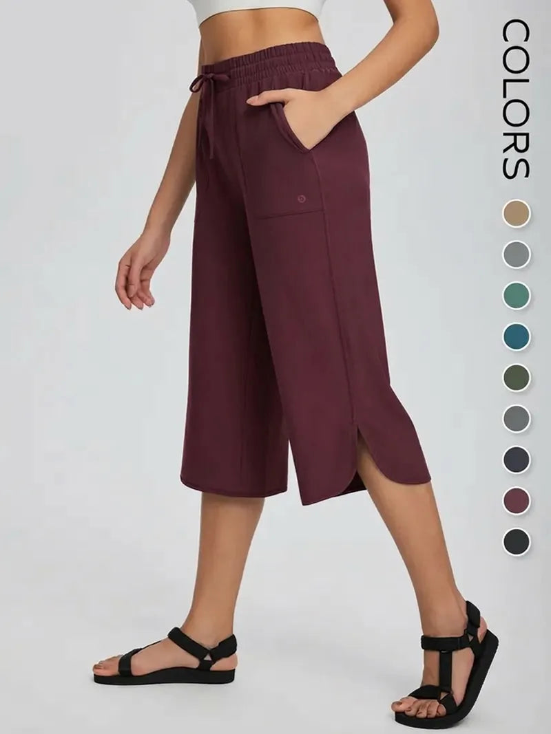 ✨✨Women's Wide Leg Yoga Capris – High Waisted with Pockets, Quick Dry, Lightweight, UPF 50+ Sun Protection – Loose Comfy for Hiking, Gym, Travel & Outdoor Workout ☀️