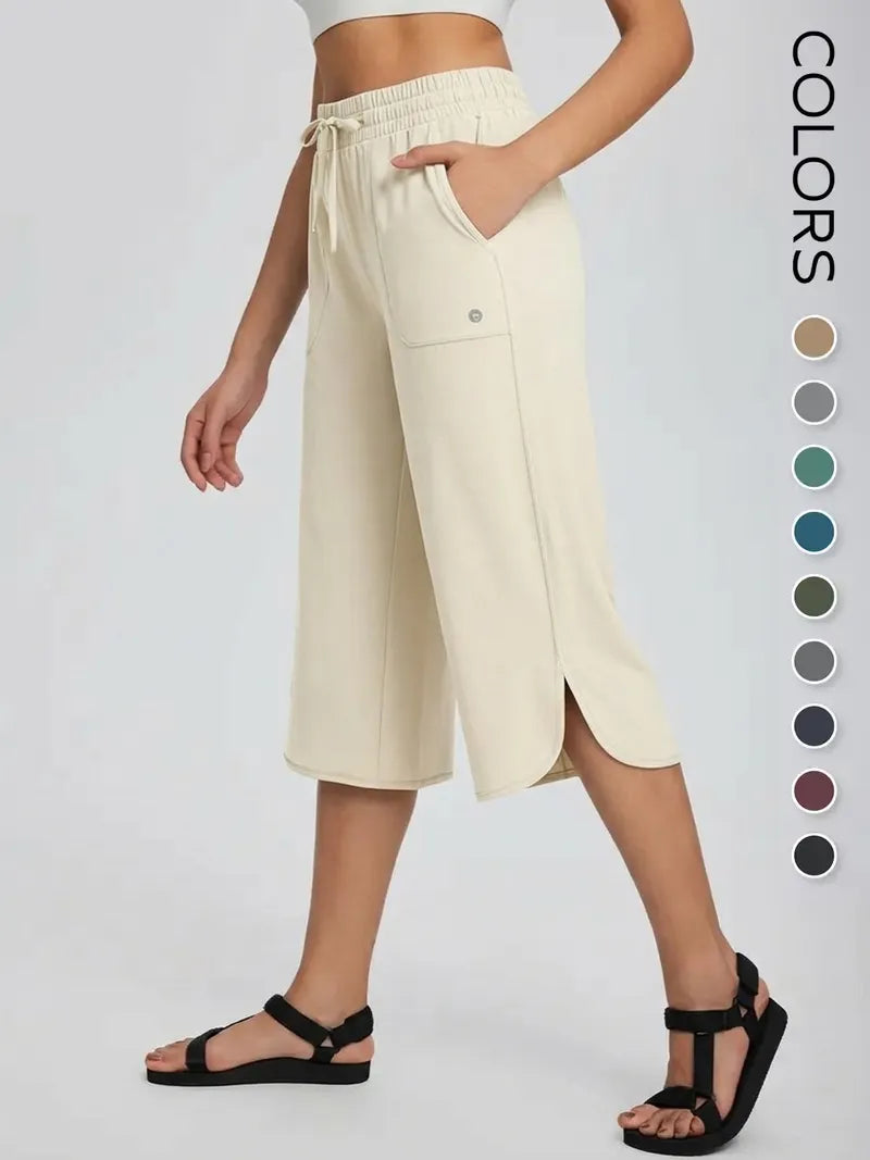 ✨✨Women's Wide Leg Yoga Capris – High Waisted with Pockets, Quick Dry, Lightweight, UPF 50+ Sun Protection – Loose Comfy for Hiking, Gym, Travel & Outdoor Workout ☀️