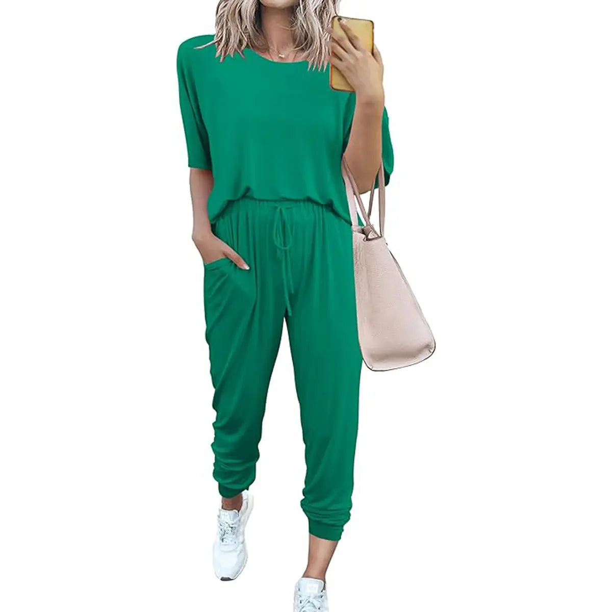 ✨✨Women's 2-Piece Set Outfits S-XXXL Crew Neck Short Sleeve Tracksuit Jogger Set With Drawstring and Pockets Comfy Lounge Wear#springtok
