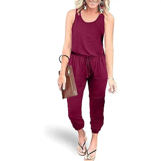 ✨✨Sleeveless Women's Jumpsuits Plus Size S-XXL Tank And Pants With Elastic Drawstring Waist Romper Summer Outfits