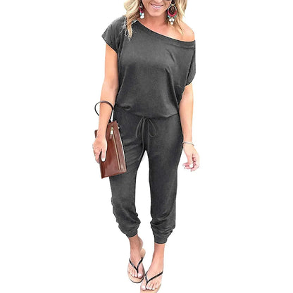 ✨✨Women's Jumpsuit Plus Size S-XXXL Off-Shoulder Elastic Waist Stretchy Loose Minimalist Comfy Clothes Casual Outdoor Lightweight Romper - Fabric - Womenswear Pants Style