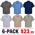🤲6-PACK $23.99-Men's Western Stripe Snap Shirt with Pocket - Short Sleeve Casual Cowboy Shirt
