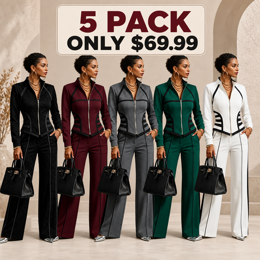 🤲LAST DAY SAVE 49% ⏰Cozy And Casual Two-piece Set Featuring A Slim-fit, Stretchy Zip-up Sweatshirt And Pants With Black Webbing Trim — FREE Handbag