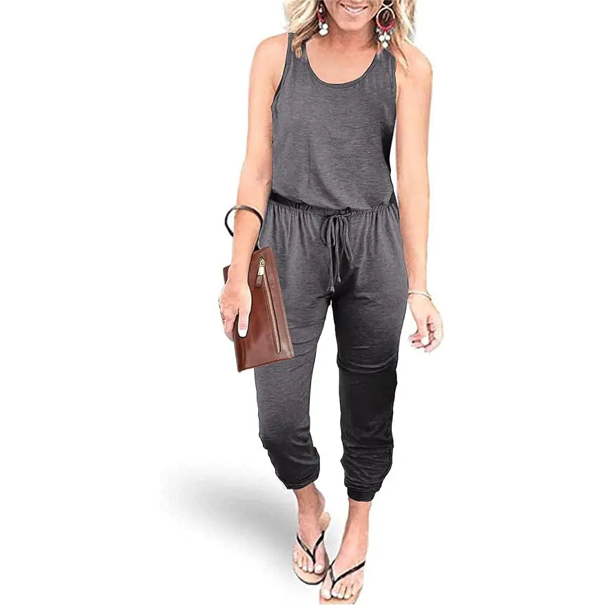 ✨✨Sleeveless Women's Jumpsuits Plus Size S-XXL Tank And Pants With Elastic Drawstring Waist Romper Summer Outfits