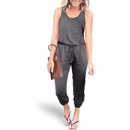 ✨✨Sleeveless Women's Jumpsuits Plus Size S-XXL Tank And Pants With Elastic Drawstring Waist Romper Summer Outfits