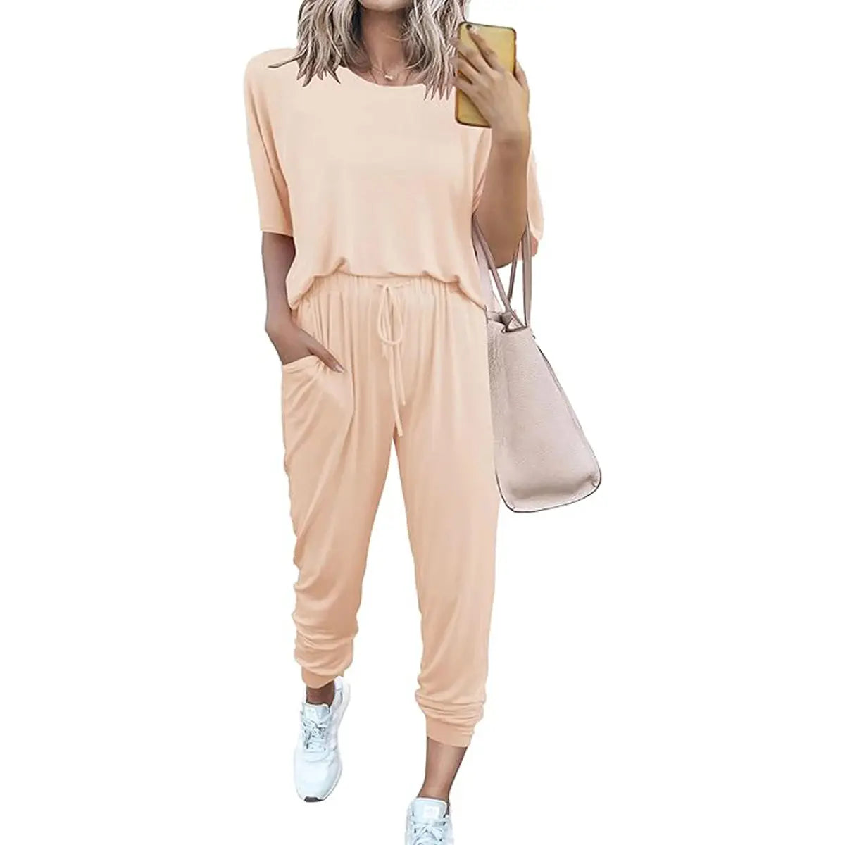 ✨✨Women's 2-Piece Set Outfits S-XXXL Crew Neck Short Sleeve Tracksuit Jogger Set With Drawstring and Pockets Comfy Lounge Wear#springtok