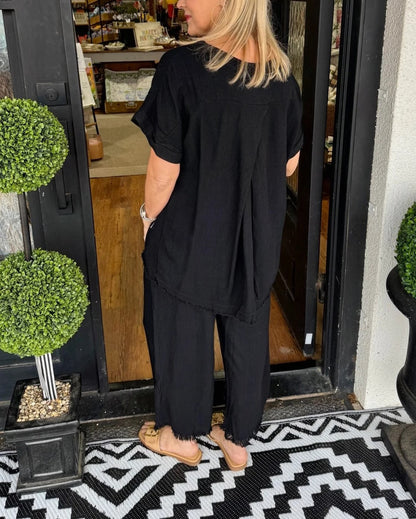 Women's Casual Solid Cotton Linen Lounge Set