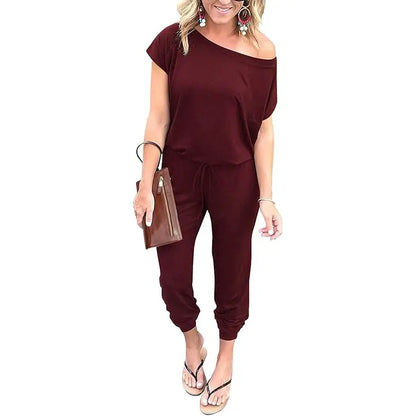 ✨✨Women's Jumpsuit Plus Size S-XXXL Off-Shoulder Elastic Waist Stretchy Loose Minimalist Comfy Clothes Casual Outdoor Lightweight Romper - Fabric - Womenswear Pants Style