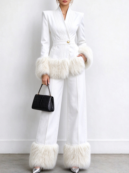 💛LAST DAY SAVE 49% ⏰Women's Tailored Denim Jacket with Faux Fur Trim-FREE Handbag