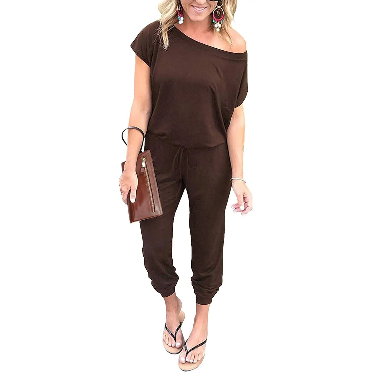 ✨✨Women's Jumpsuit Plus Size S-XXXL Off-Shoulder Elastic Waist Stretchy Loose Minimalist Comfy Clothes Casual Outdoor Lightweight Romper - Fabric - Womenswear Pants Style