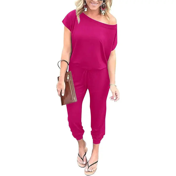 ✨✨Women's Jumpsuit Plus Size S-XXXL Off-Shoulder Elastic Waist Stretchy Loose Minimalist Comfy Clothes Casual Outdoor Lightweight Romper - Fabric - Womenswear Pants Style