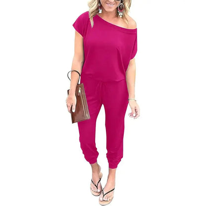 ✨✨Women's Jumpsuit Plus Size S-XXXL Off-Shoulder Elastic Waist Stretchy Loose Minimalist Comfy Clothes Casual Outdoor Lightweight Romper - Fabric - Womenswear Pants Style