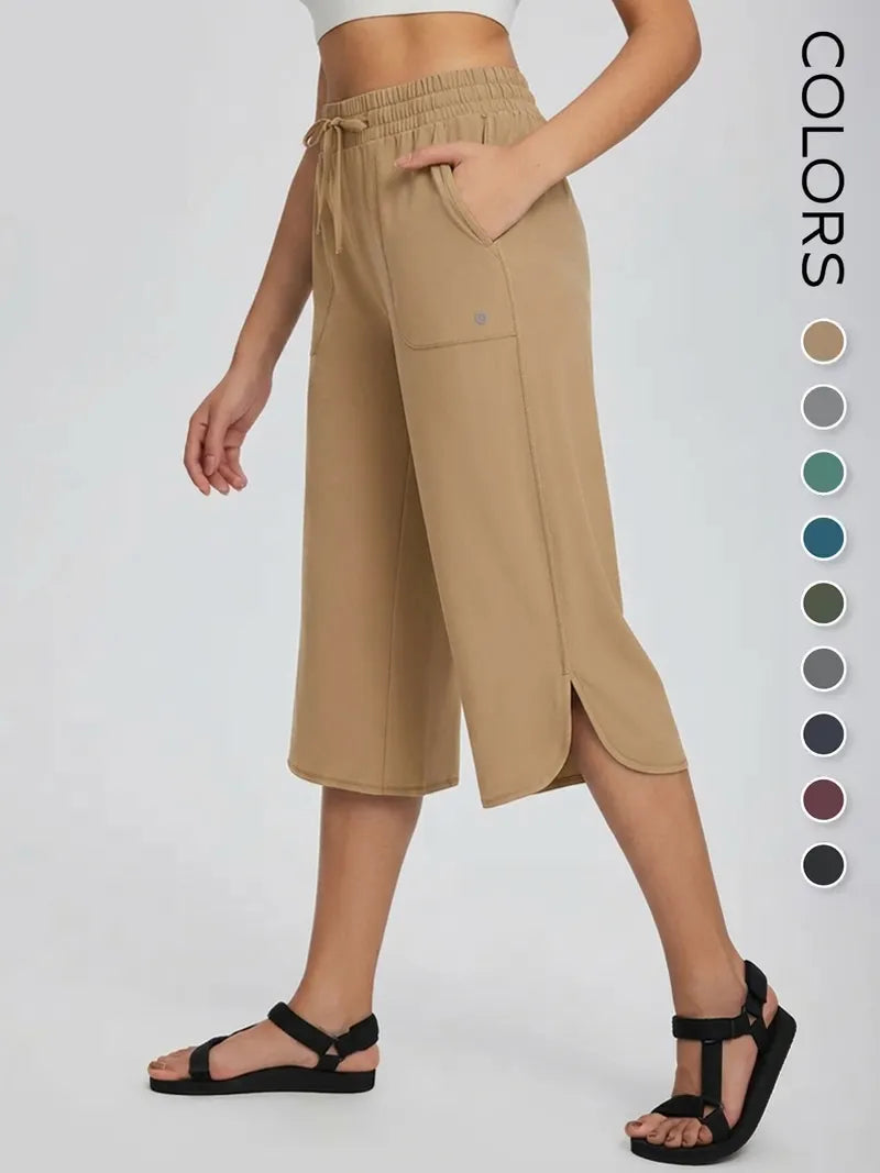 ✨✨Women's Wide Leg Yoga Capris – High Waisted with Pockets, Quick Dry, Lightweight, UPF 50+ Sun Protection – Loose Comfy for Hiking, Gym, Travel & Outdoor Workout ☀️