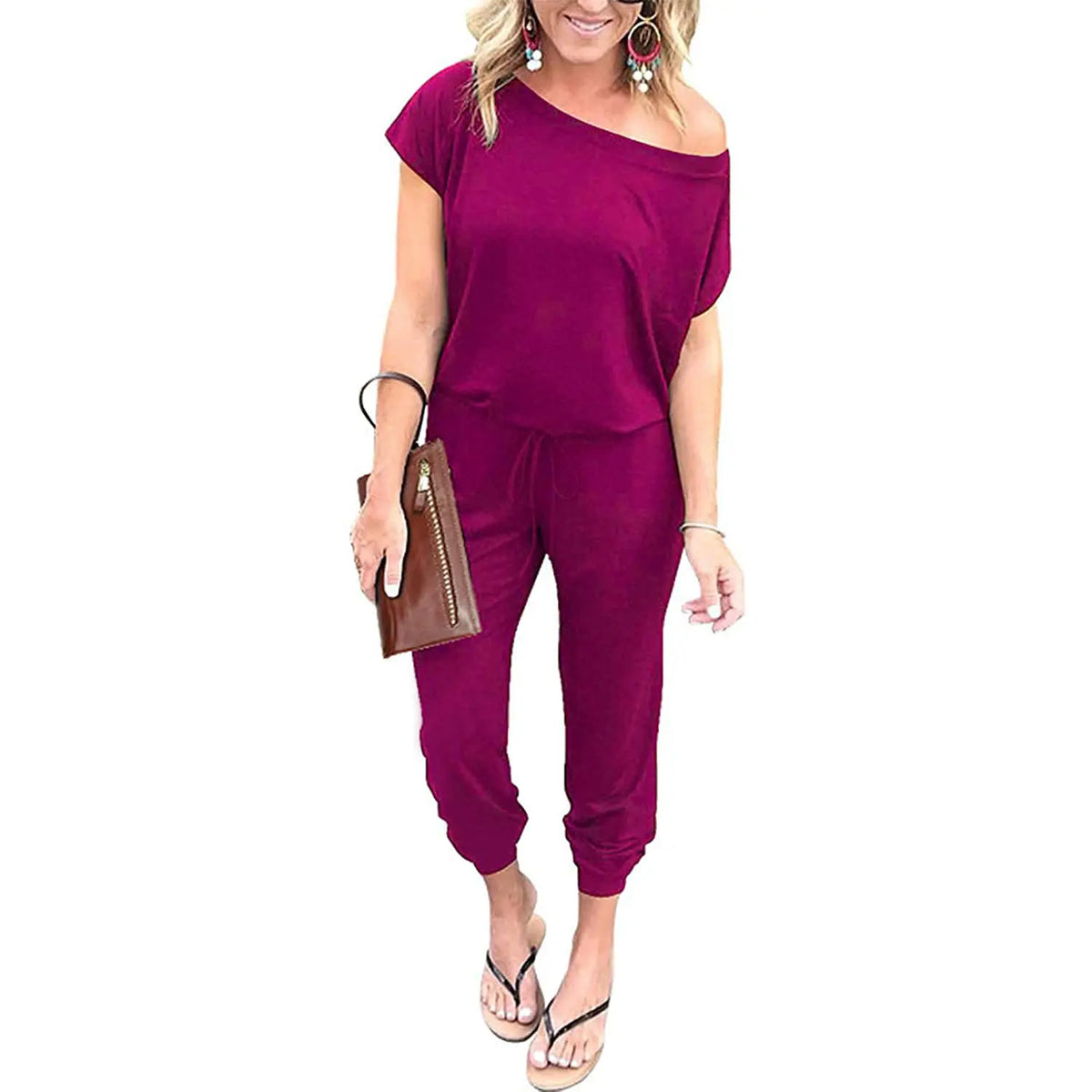 ✨✨Women's Jumpsuit Plus Size S-XXXL Off-Shoulder Elastic Waist Stretchy Loose Minimalist Comfy Clothes Casual Outdoor Lightweight Romper - Fabric - Womenswear Pants Style