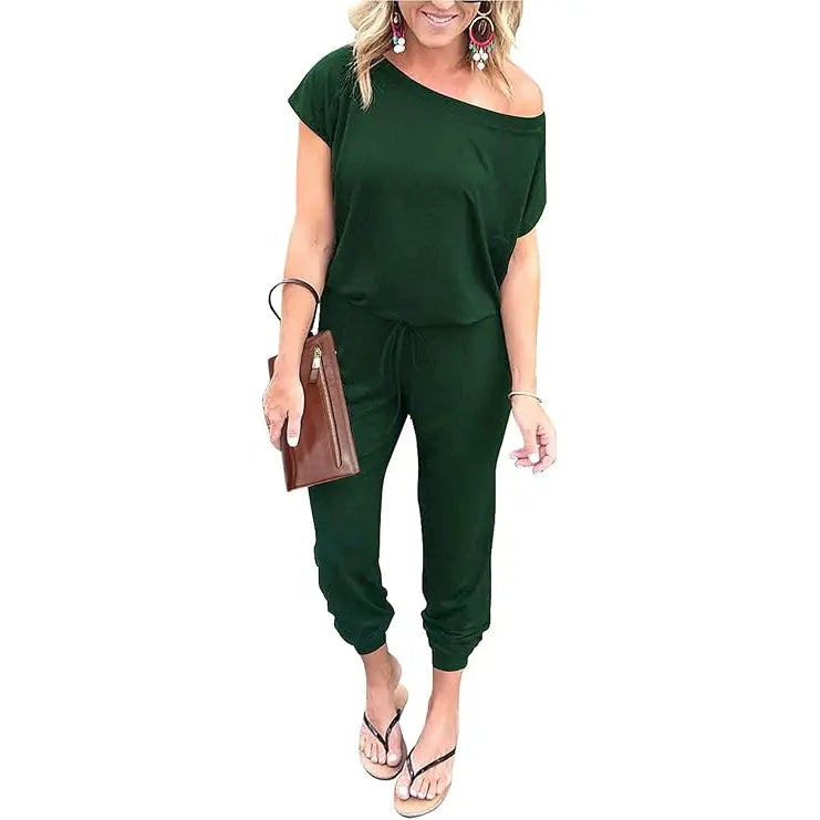 ✨✨Women's Jumpsuit Plus Size S-XXXL Off-Shoulder Elastic Waist Stretchy Loose Minimalist Comfy Clothes Casual Outdoor Lightweight Romper - Fabric - Womenswear Pants Style