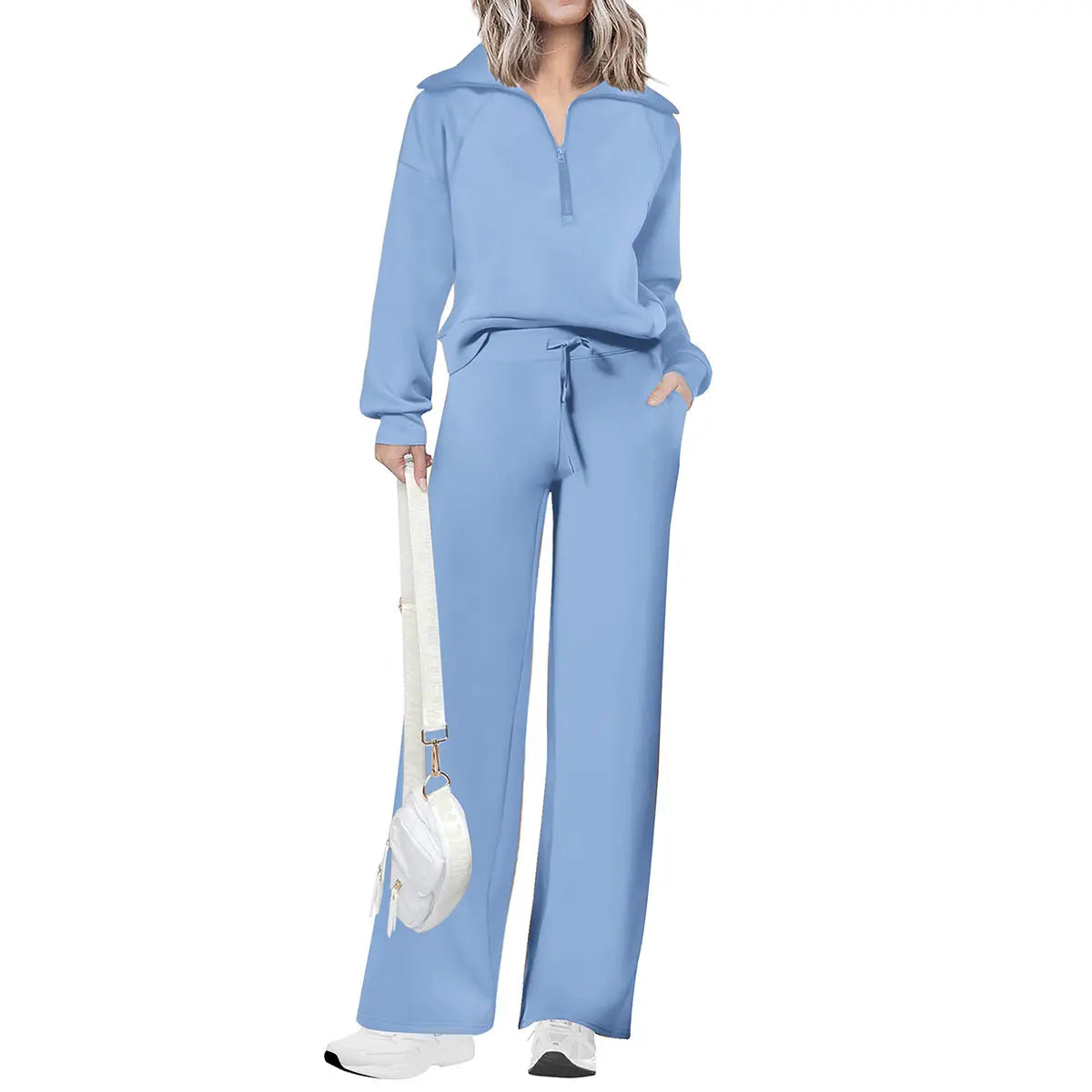 ✨✨Women's Casual 2-Piece Sweatsuit Set - Half Zip Pullover Sweatshirt & Wide Leg Pants with Drawstring - Matching Tops & Sweatpants for Comfort