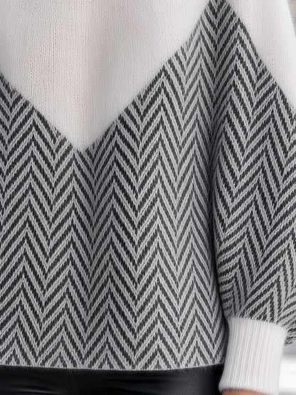 🅶Women's Chevron Color-Block Turtleneck Sweater | Cozy Knit Pullover