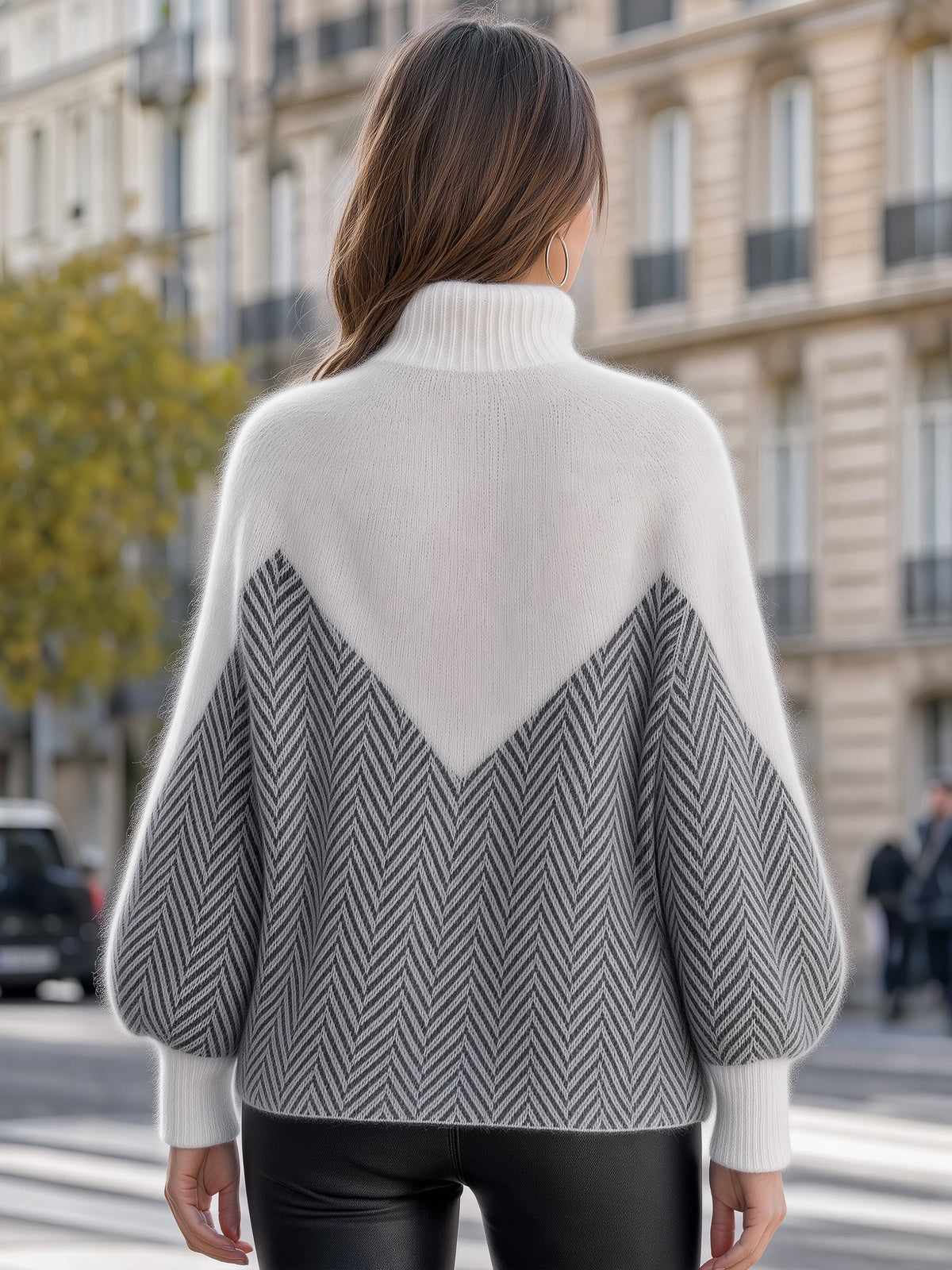 🅶Women's Chevron Color-Block Turtleneck Sweater | Cozy Knit Pullover