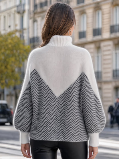 🅶Women's Chevron Color-Block Turtleneck Sweater | Cozy Knit Pullover