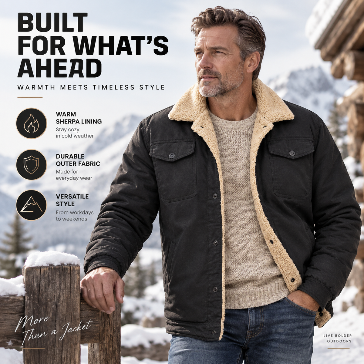 💚Men's Sherpa-Lined Trucker Jacket – Heavyweight Cargo Work Coat with Fleece Lining