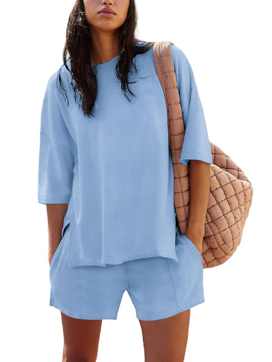 Women's Casual Matching Set with Slit Top and Shorts