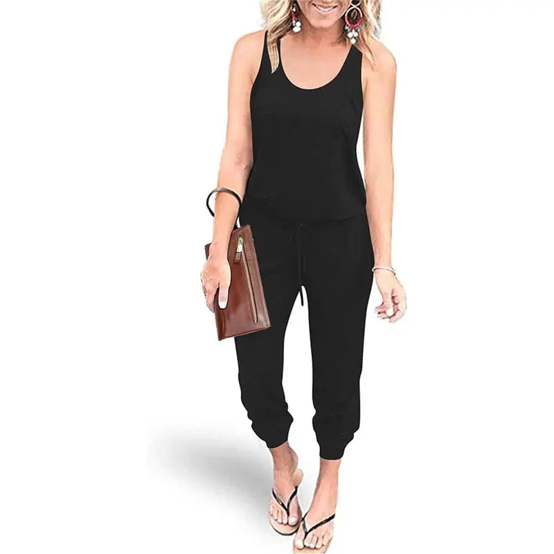✨✨Sleeveless Women's Jumpsuits Plus Size S-XXL Tank And Pants With Elastic Drawstring Waist Romper Summer Outfits