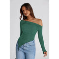 ✨✨Women's Long Sleeve Crop Top Trendy Off Shoulder Asymmetrical Fitted Knit Tee Shirts Going Out Ribbed Tops Womenswear Knitwear Basic Minimalist Minimalist