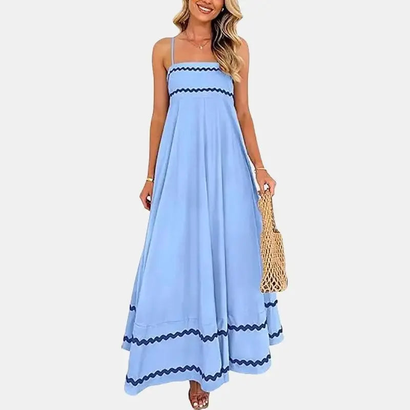 ✨✨Women's Summer Flowy Maxi Dress Casual Sleeveless Spaghetti Strap Ruffle Beach Long Dresses-Womenswear Minimalist Light Blue Basic Machine Washable