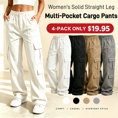 💚LAST DAY SALEWomen's Solid Straight Multi-Pocket Cargo Pants