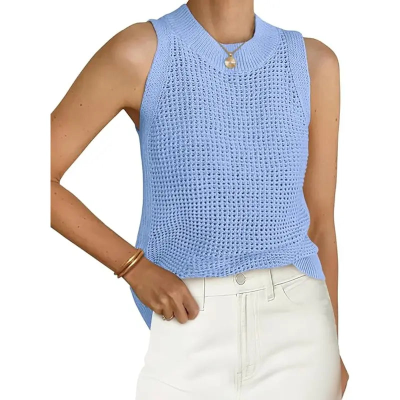 ✨✨See Through Crochet Tank Tops for Women Casual Crewneck Hollow Out Loose Knit Sleeveless Sweater Vest Top Trendy