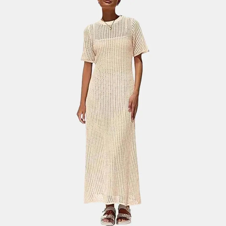 ✨✨Womens Eyelet Cover Up Dress Summer Resort Maxi Dress with Beach Short Sleeves, Hollow Out Design & Hollow Out Sundress Style